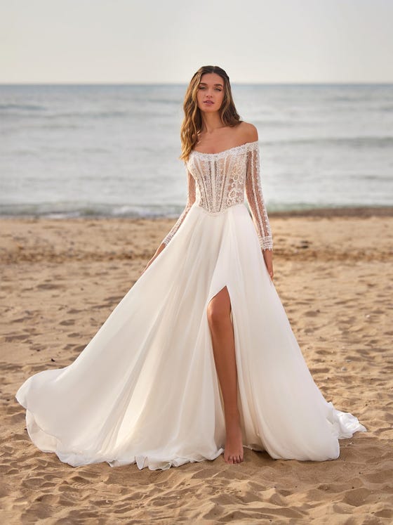Long Sleeves Wedding Dress Elegant Wedding Simple Boho Beach Wedding Dress  Plus Size Wedding Dress Lace Wedding Beach Wedding Bridal Robe 